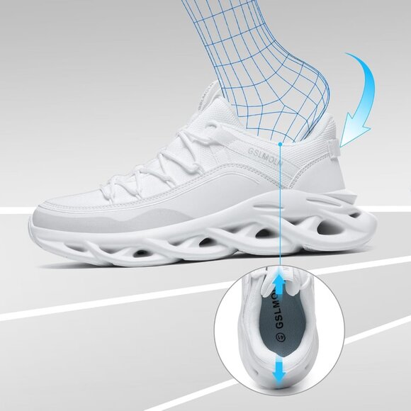 Men's All White Walking Running Tennis Cross Training Sneakers Athletic Shoes - Picture 2 of 8